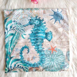 2 pc Seahorse sea world pillow case cover green blue teal nautical